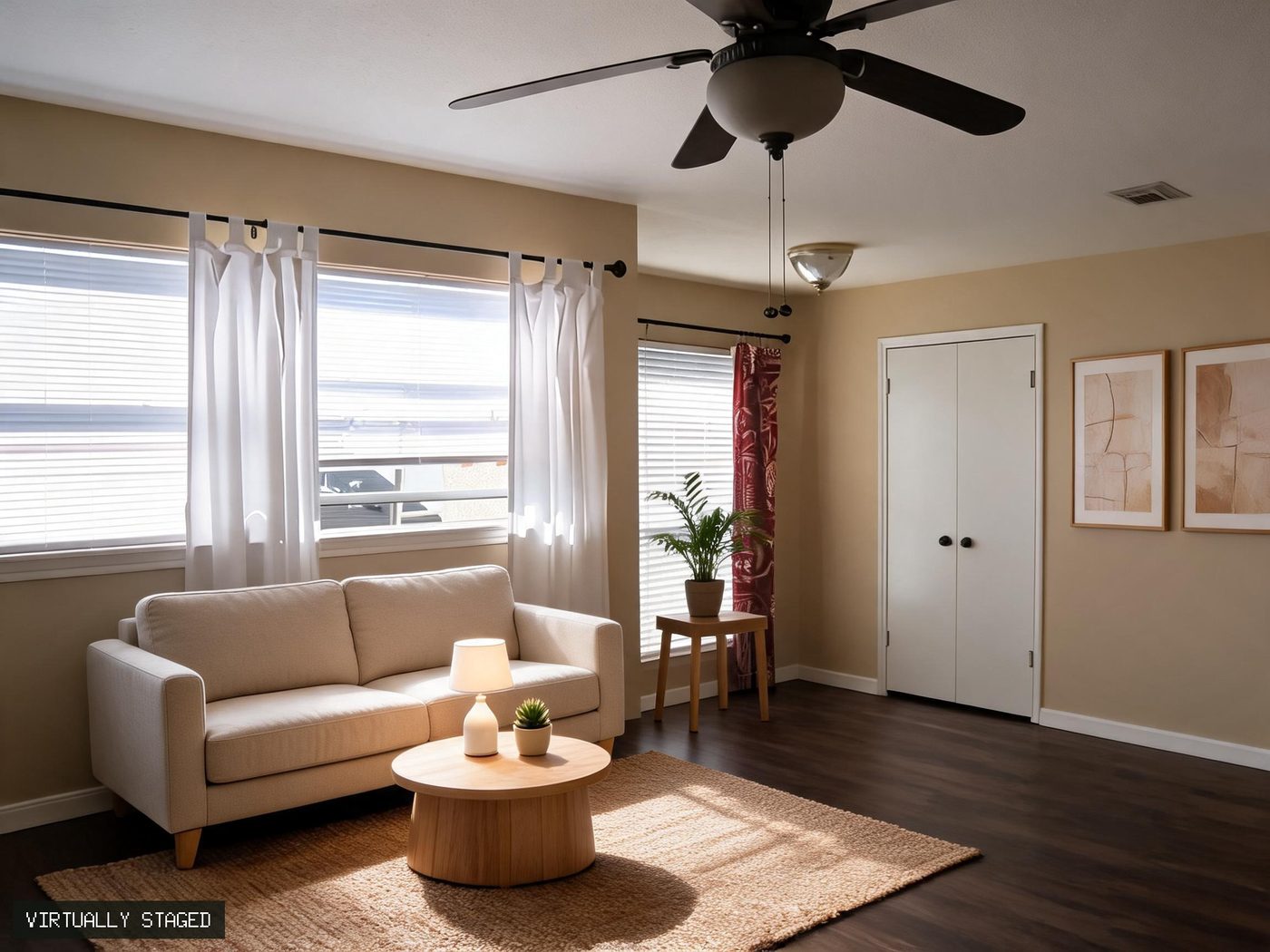 Living room virtually staged and enhanced by Stagelush